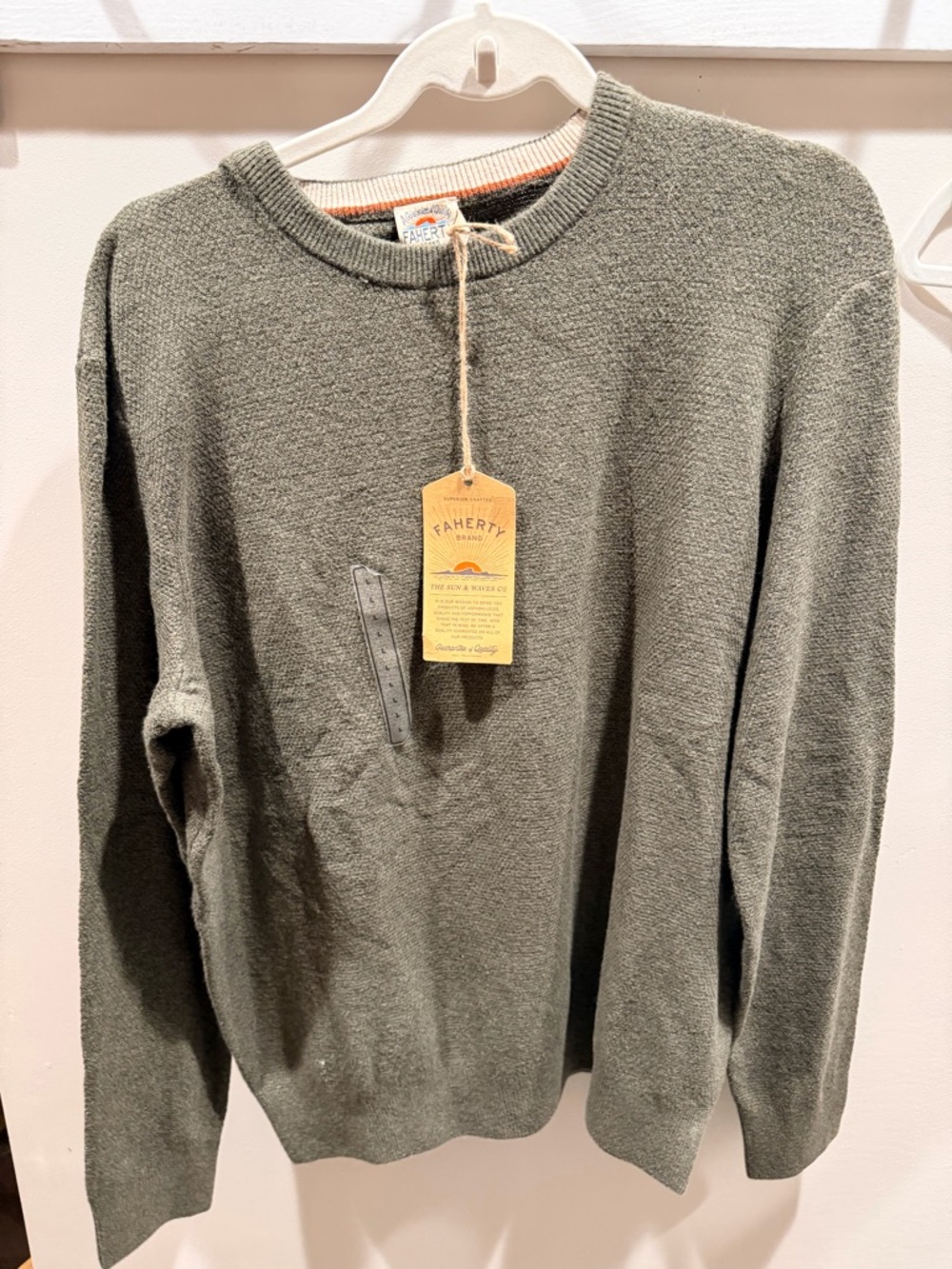 Faherty Men’s Jackson Sweater Crew olive heather size L Textured Knit Sweater